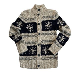 Cozy Wool Blend Apres Ski Cardigan Sweater Nordic Print
